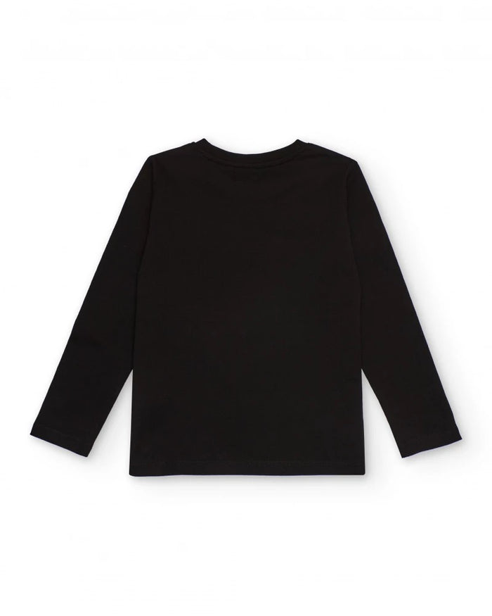 Black long-sleeved T-shirt for boys with motorcycle print