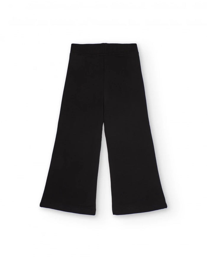 Black pants for girls with sequin floral appliqués