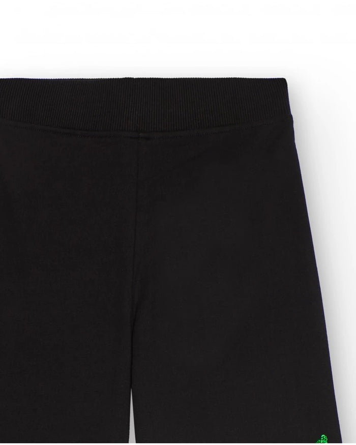 Black pants for girls with sequin floral appliqués