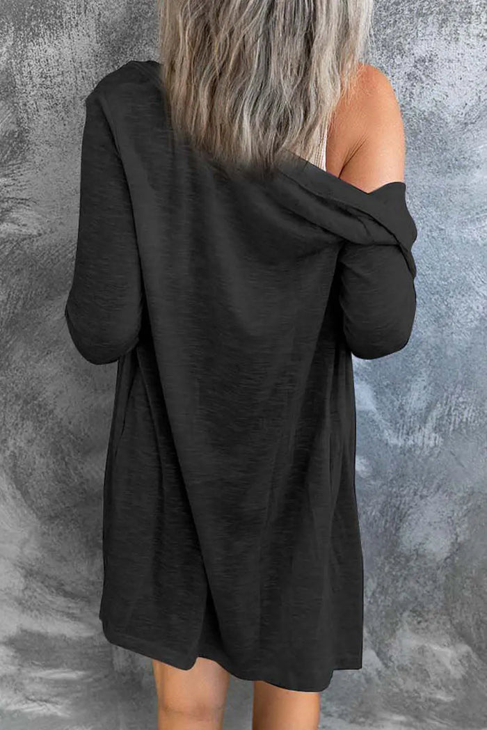 Black Solid Colour Open-Front Buttons Cardigan - Sweaters & Cardigans/Cardigans