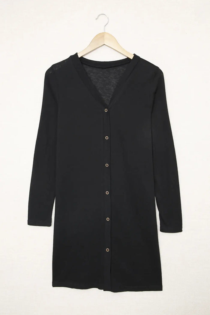 Black Solid Colour Open-Front Buttons Cardigan - Sweaters & Cardigans/Cardigans