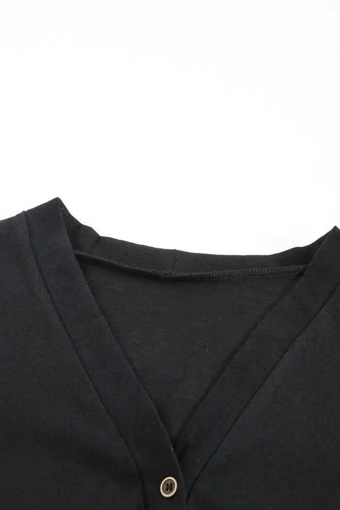 Black Solid Colour Open-Front Buttons Cardigan - Sweaters & Cardigans/Cardigans
