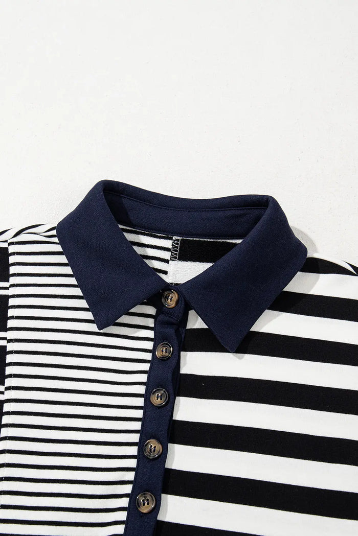 Black Stripe Half Placket Polo T Shirt Dress - Dresses/T Dresses