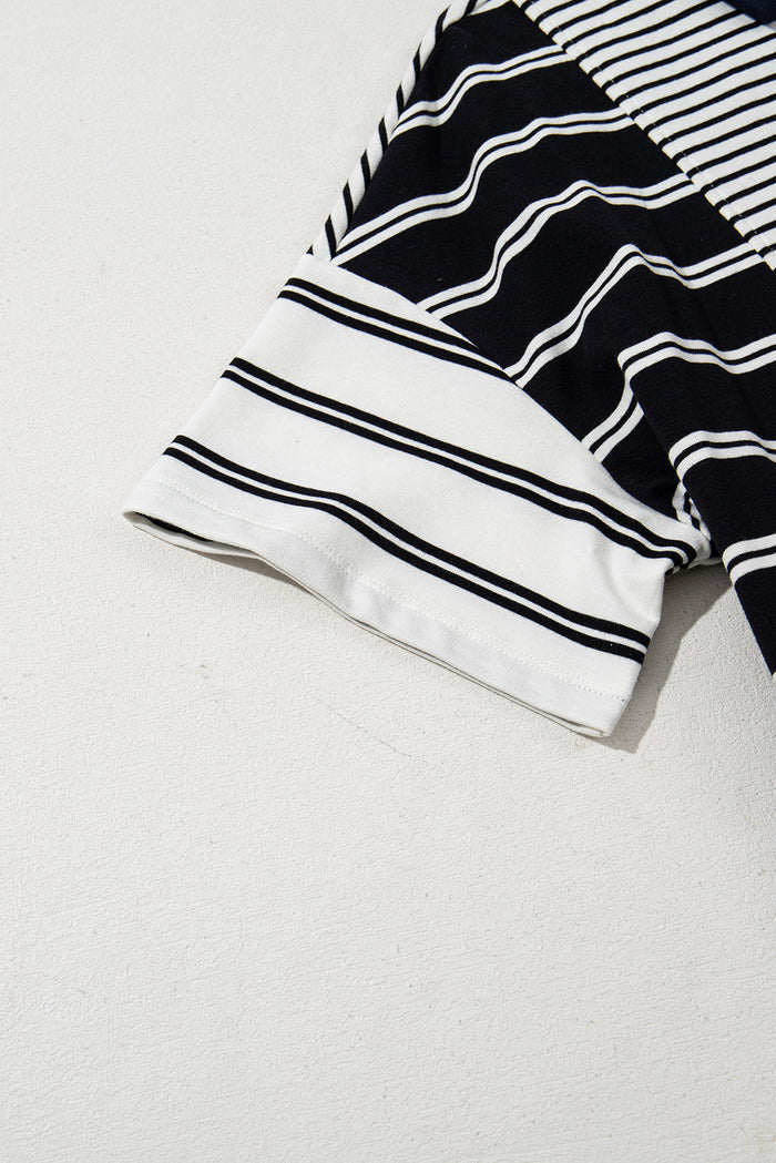 Black Stripe Half Placket Polo T Shirt Dress - Dresses/T Dresses