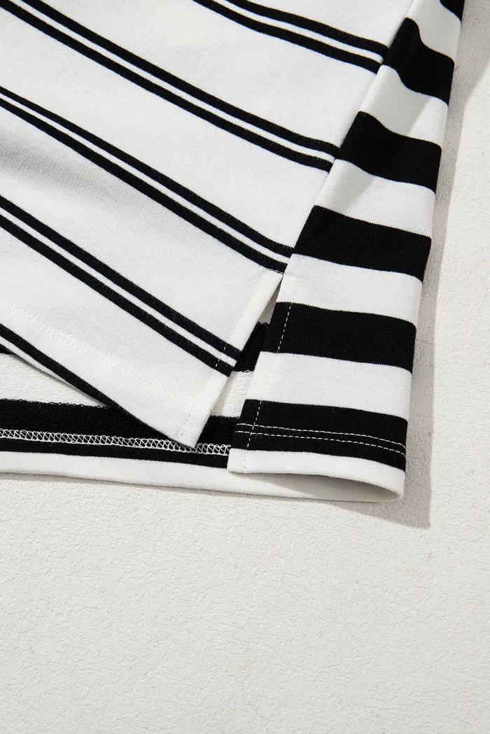 Black Stripe Half Placket Polo T Shirt Dress - Dresses/T Dresses