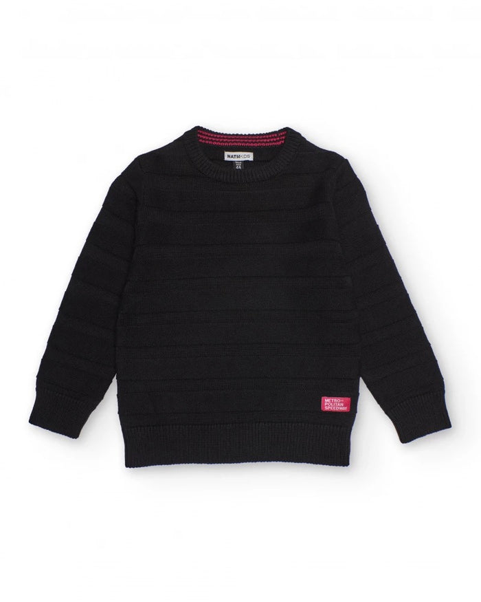 Black sweater for boys with striped texture