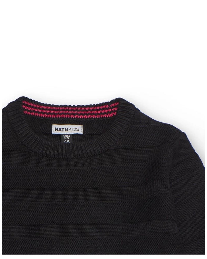 Black sweater for boys with striped texture