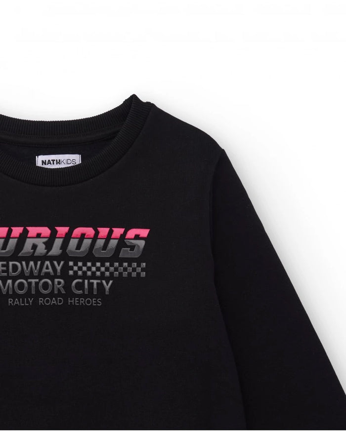 Black sweatshirt for boys with “Furious” print
