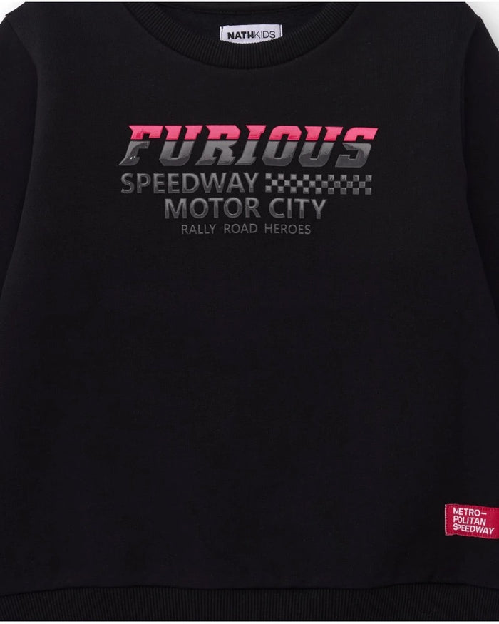 Black sweatshirt for boys with “Furious” print