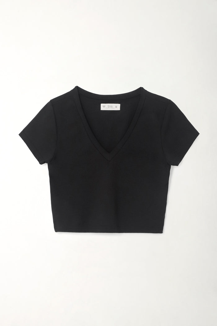 Black Women's V-Neck Crop Top