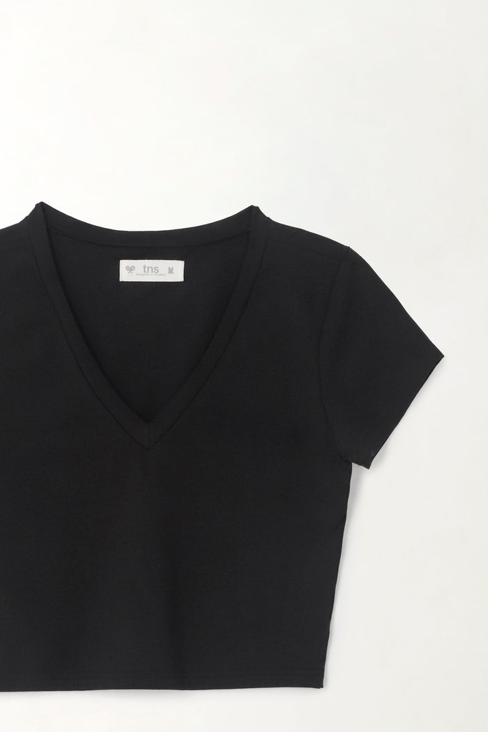 Black Women's V-Neck Crop Top