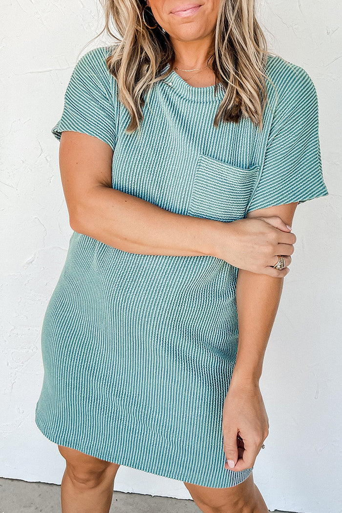 Blue Striped Ribbed Knit T-shirt Shift Dress - Dresses/T Shirt Dresses