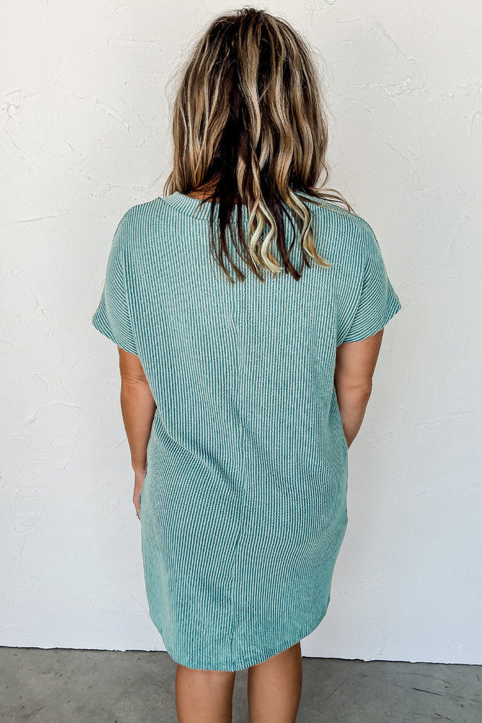 Blue Striped Ribbed Knit T-shirt Shift Dress - Dresses/T Shirt Dresses