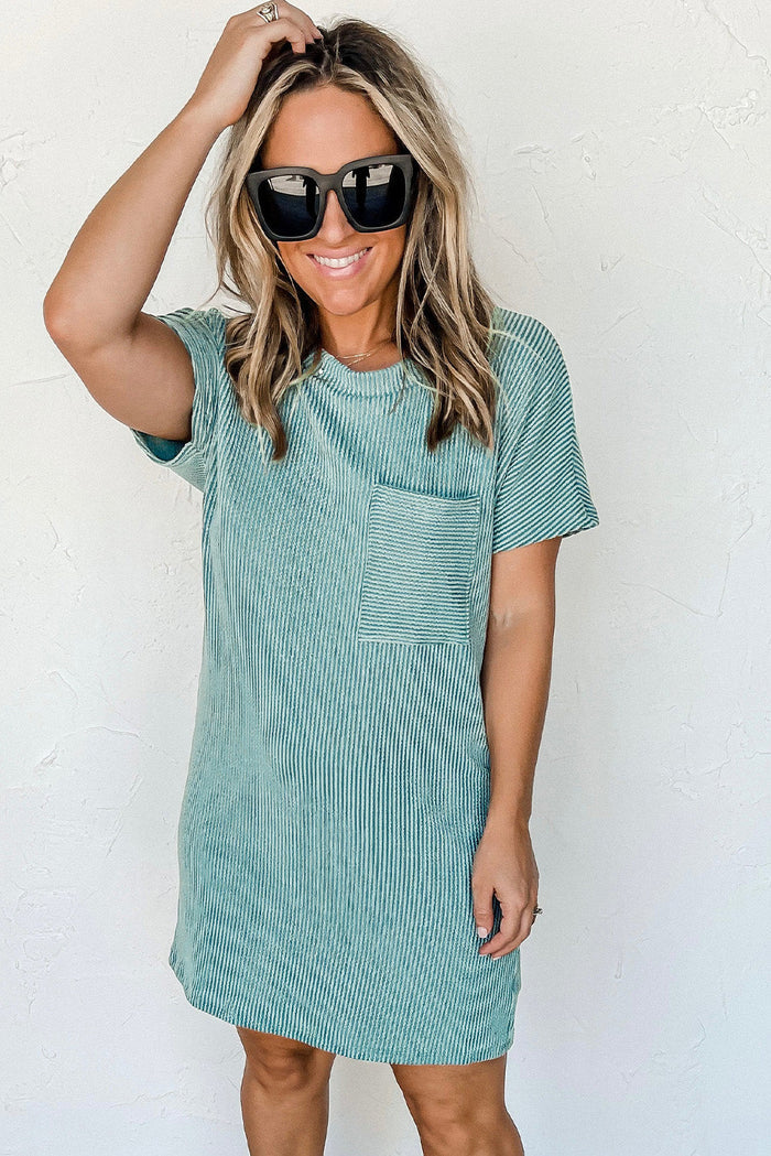 Blue Striped Ribbed Knit T-shirt Shift Dress - Dresses/T Shirt Dresses