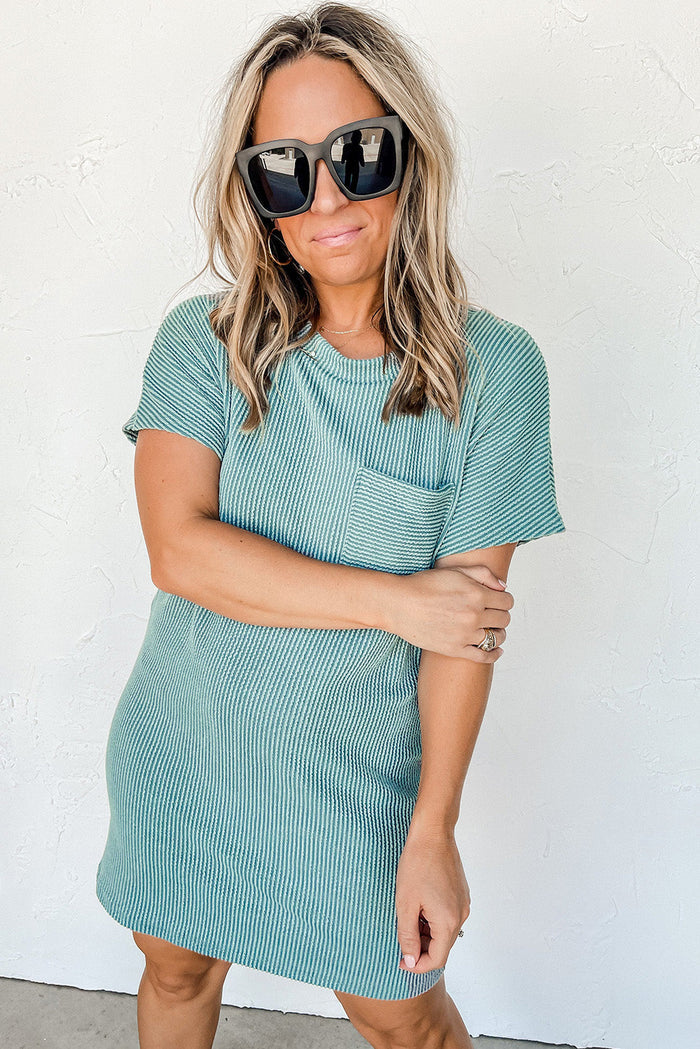 Blue Striped Ribbed Knit T-shirt Shift Dress - Dresses/T Shirt Dresses