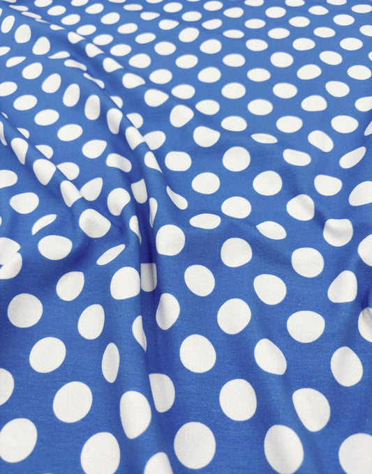 Blue & White Spot Cotton Jersey Fabric