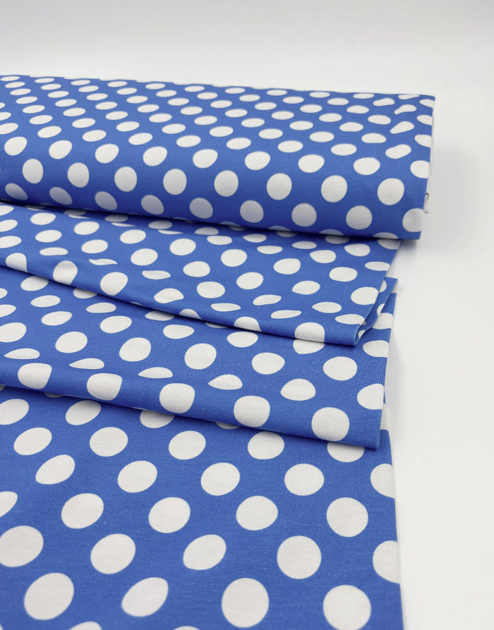 Blue & White Spot Cotton Jersey Fabric