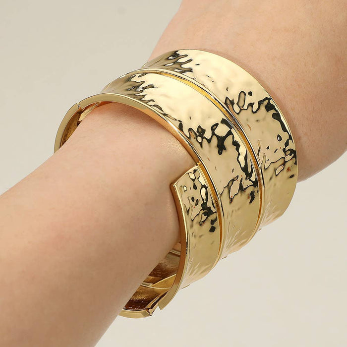 Style the Bold Wide Textured Metal Hinged Bangle Bracelet exclusively at Born To Glam
