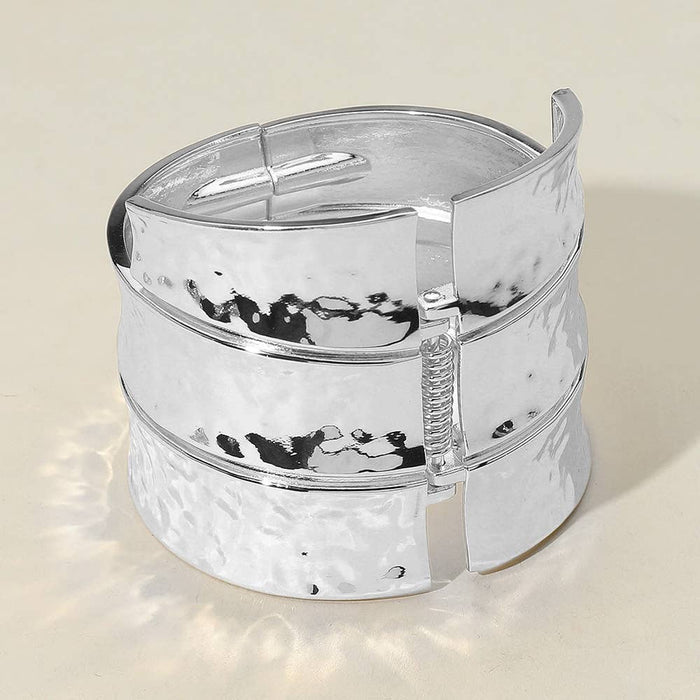 Style the Bold Wide Textured Metal Hinged Bangle Bracelet exclusively at Born To Glam