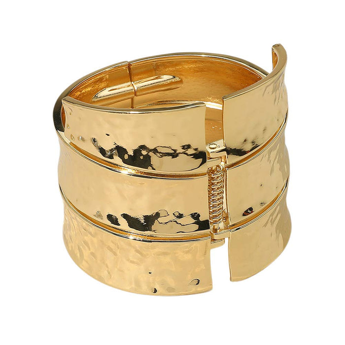 Style the Bold Wide Textured Metal Hinged Bangle Bracelet exclusively at Born To Glam