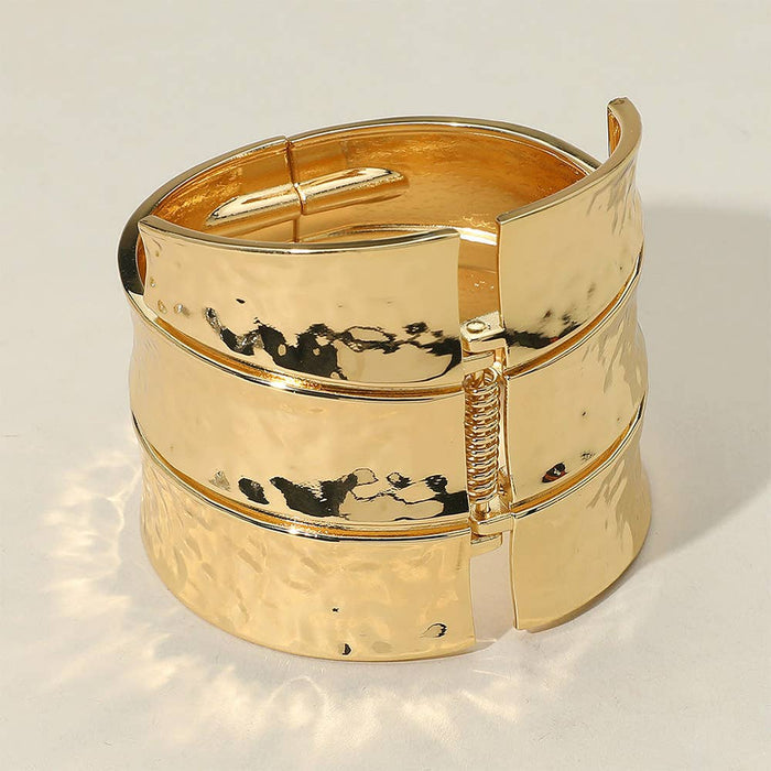 Style the Bold Wide Textured Metal Hinged Bangle Bracelet exclusively at Born To Glam