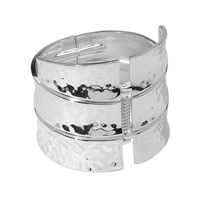 Style the Bold Wide Textured Metal Hinged Bangle Bracelet exclusively at Born To Glam
