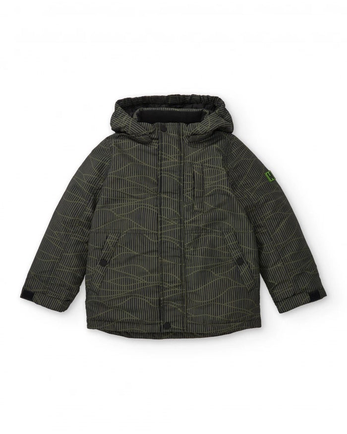 Boys’ green padded coat with geometric print