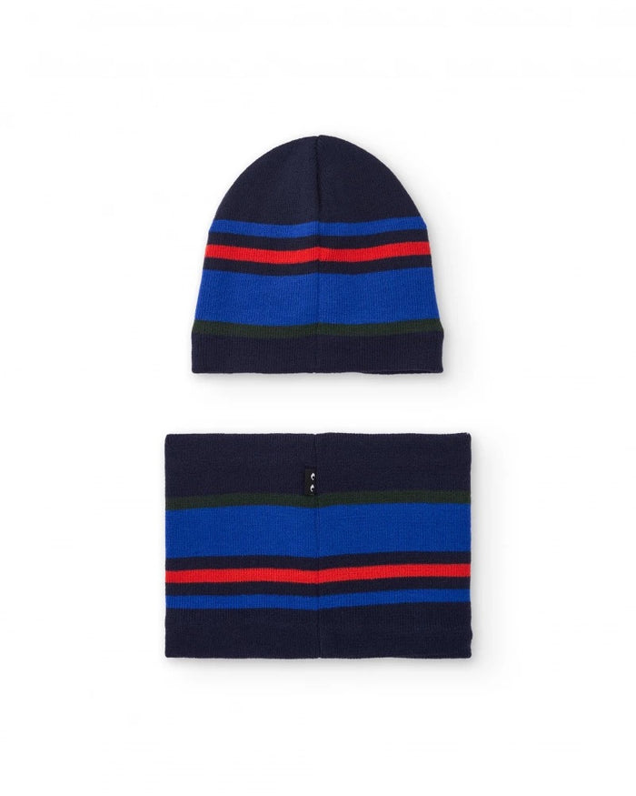 Boys’ knit hat and neck warmer set with multicolour stripes
