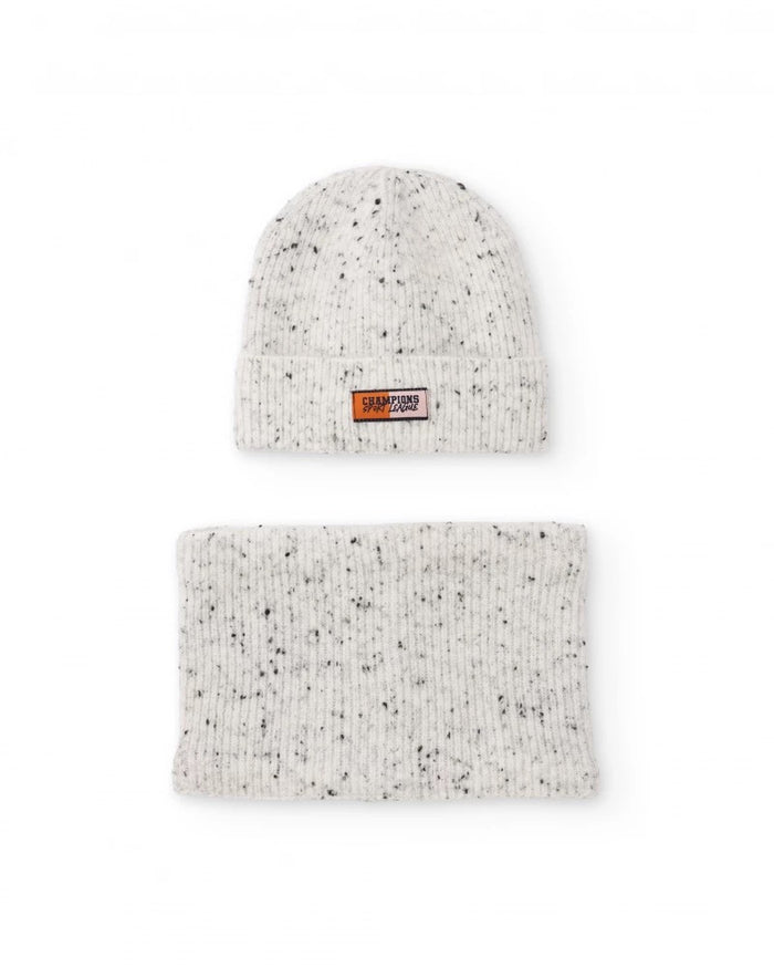 Boys’ light grey marl knit hat and neck warmer set