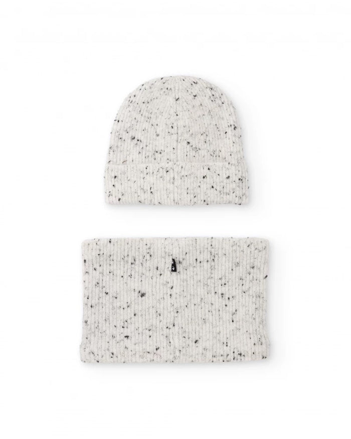 Boys’ light grey marl knit hat and neck warmer set