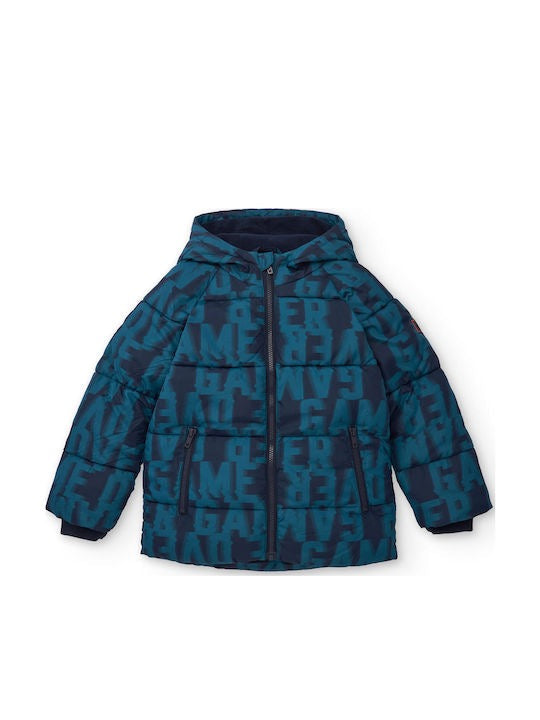Boys’ navy padded coat with gamer print