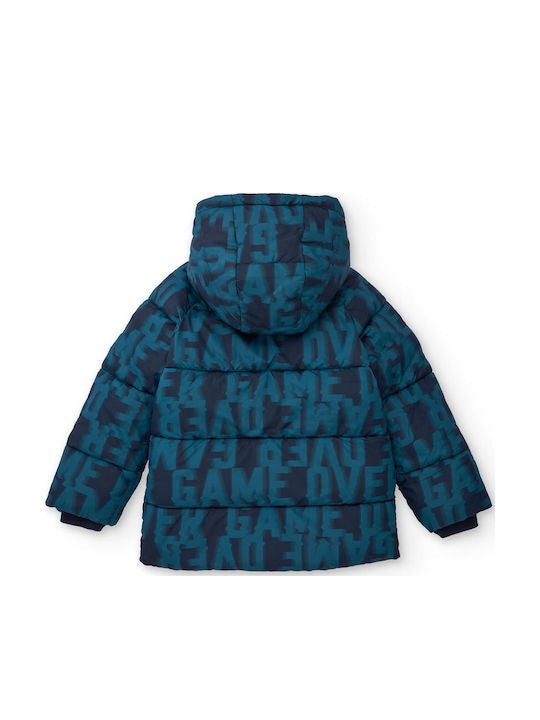 Boys’ navy padded coat with gamer print