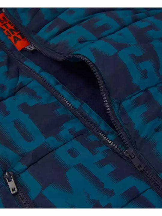 Boys’ navy padded coat with gamer print