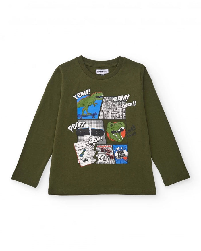 Boys’ T-shirt with comic-style dinosaur print