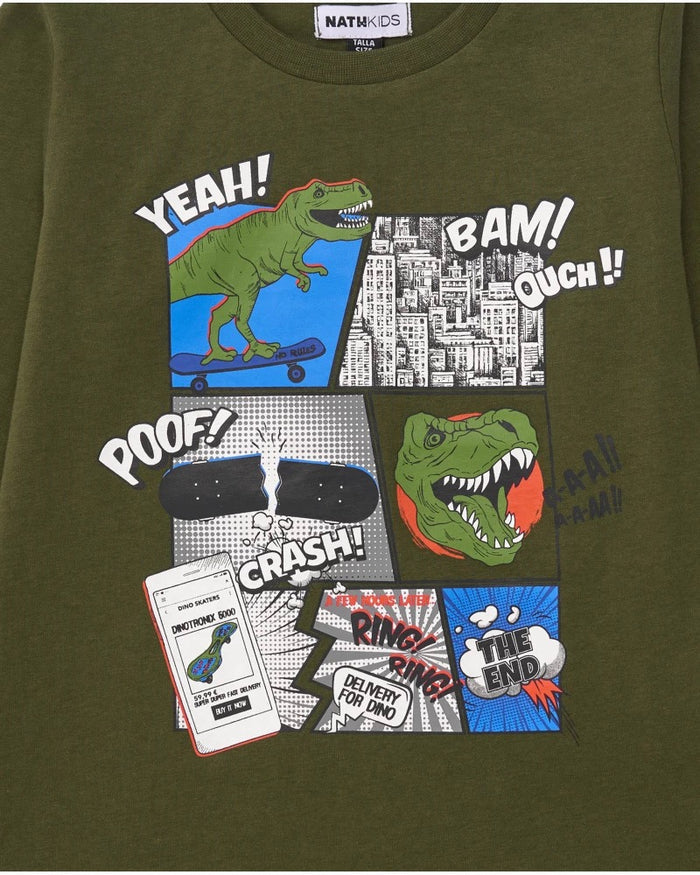Boys’ T-shirt with comic-style dinosaur print