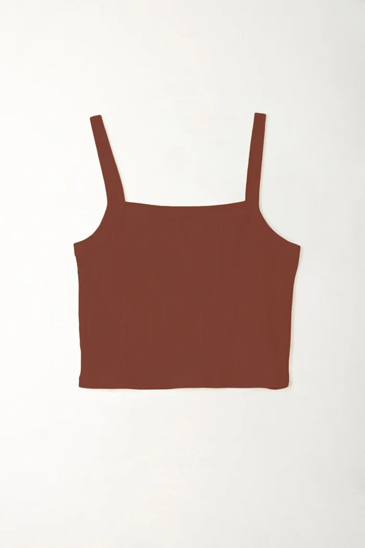 Brown Ribbed T-Shirt for Women