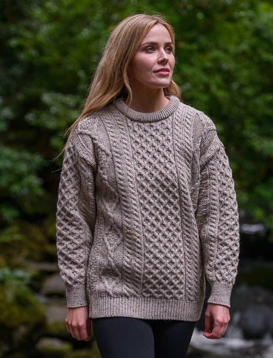 Cable Knit Crew Neck Aran Wool Sweater - Skiddaw #color_skiddaw