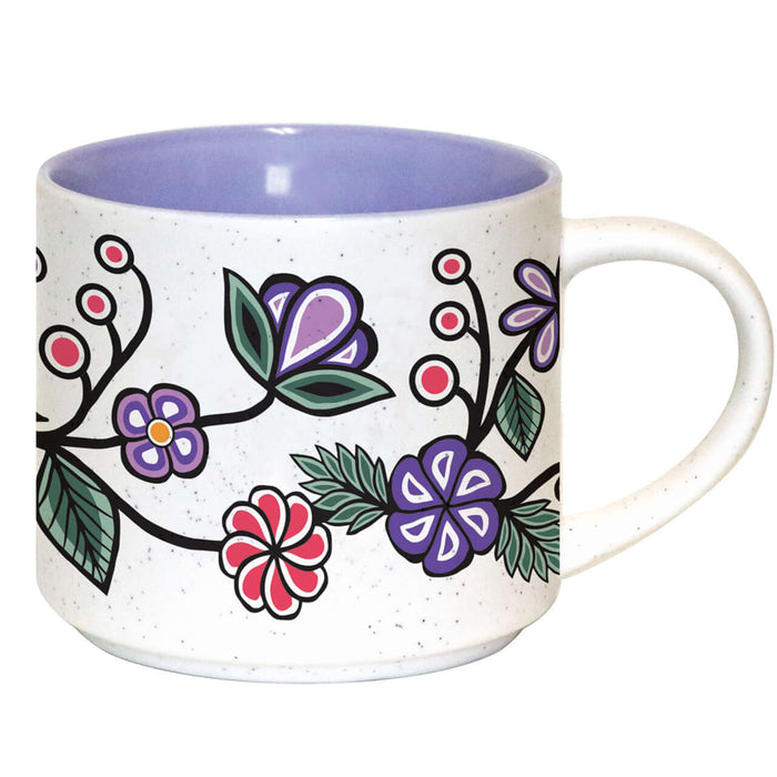 Ceramic Mug - Ojibwe Florals featuring Indigenous artwork with a speckled matte exterior and glossy interior.