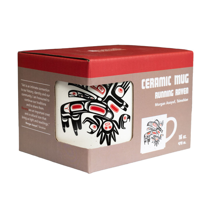 Ceramic mug with indigenous design in packaging on a white background