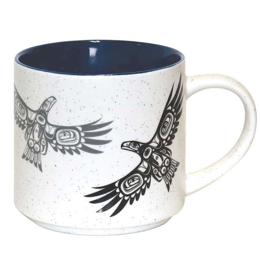 Ceramic Mug - Soaring Eagle with Indigenous artwork and speckled matte exterior.