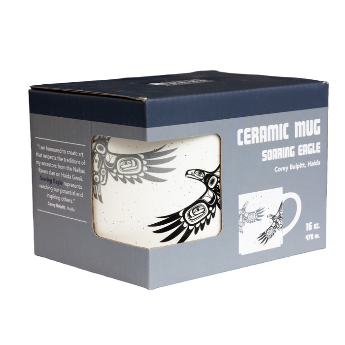 ceramic mug in the box on the white background with soaring eagle