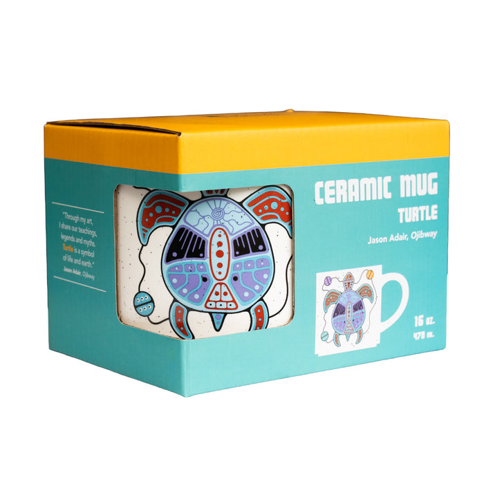 Ceramic mug with turtle design in packaging box