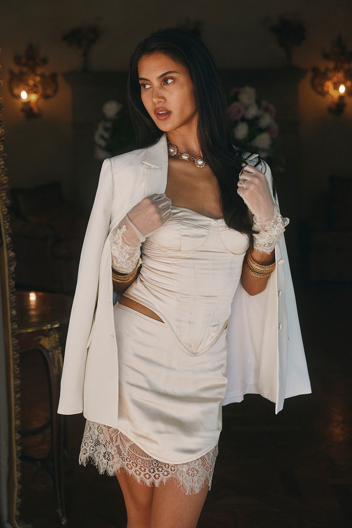 Chablis Cream Satin Mini Skirt