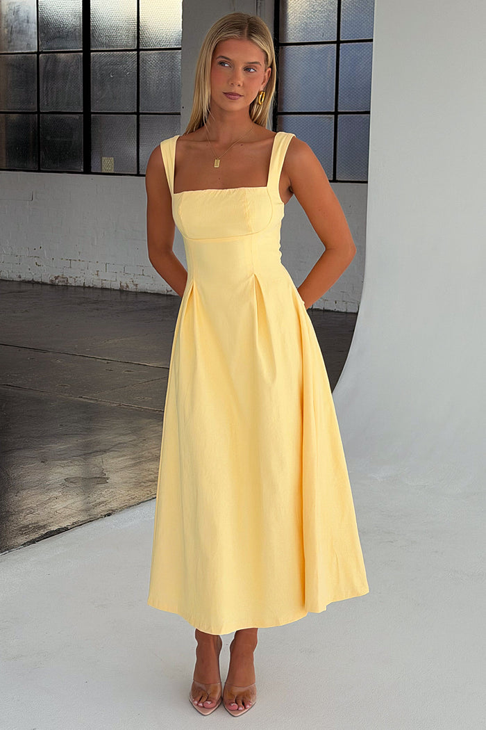 Chantelle Square Neck Midi Dress - Yellow