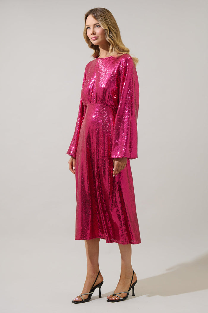 Charline Sequin Dolman Sleeve Midi Dress
