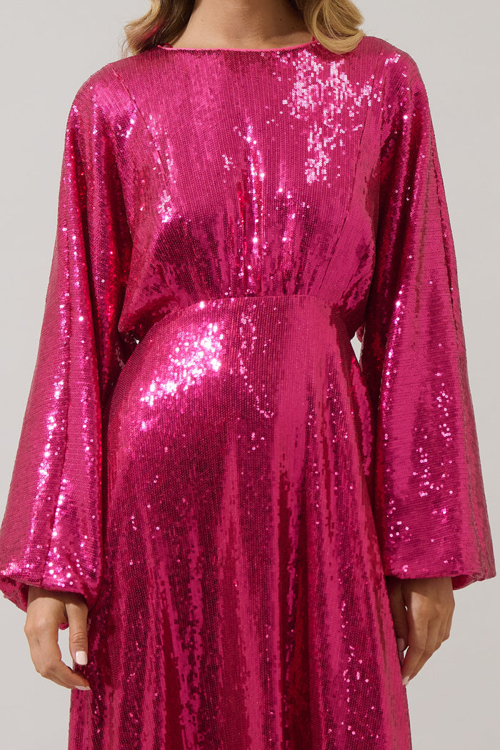 Charline Sequin Dolman Sleeve Midi Dress