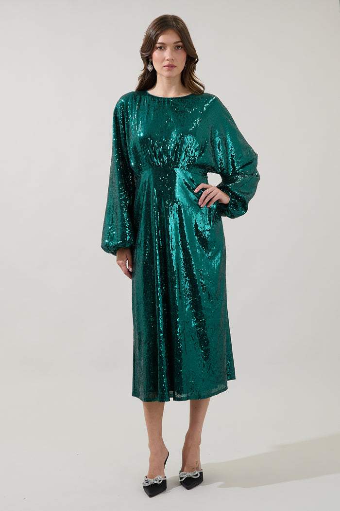Charline Sequin Dolman Sleeve Midi Dress