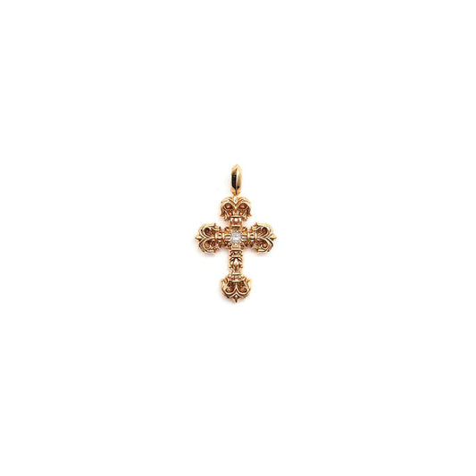 Chrome Hearts 22K Gold Single Diamond Filigree Cross Pendant - SHENGLI ROAD MARKET