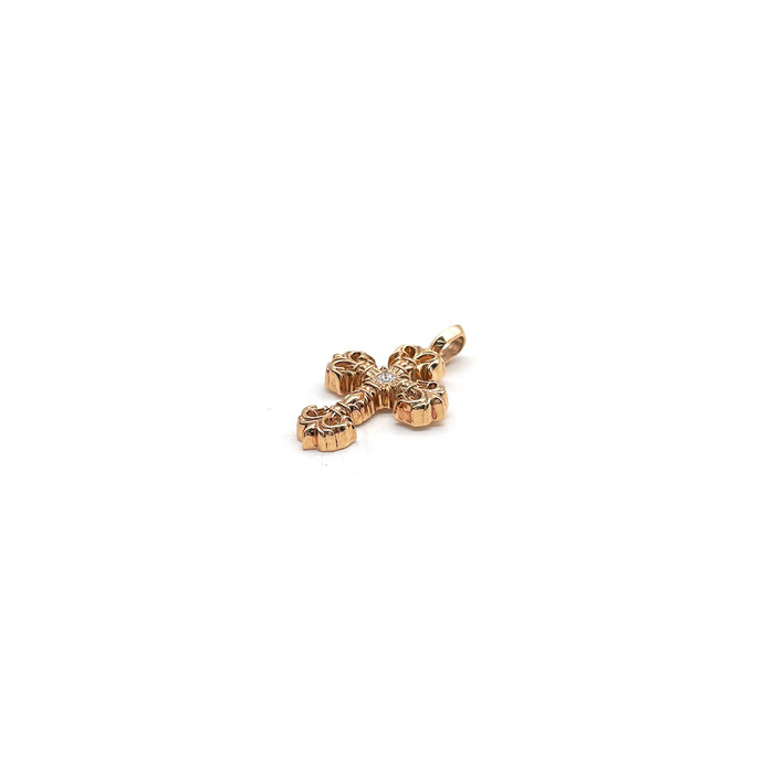 Chrome Hearts 22K Gold Single Diamond Filigree Cross Pendant - SHENGLI ROAD MARKET