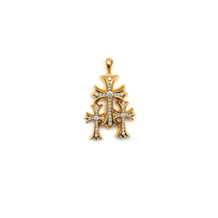 Chrome Hearts 22K Gold Triple Cross Diamonds Charm Pendant